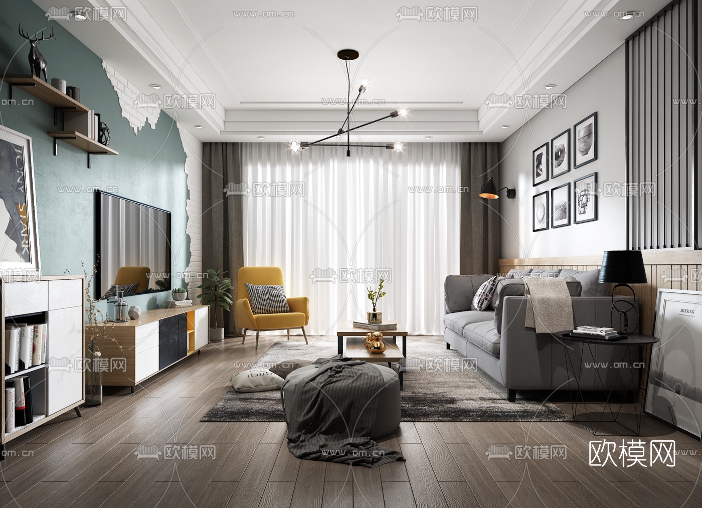 北欧客厅3D模型下载（渲染图1）