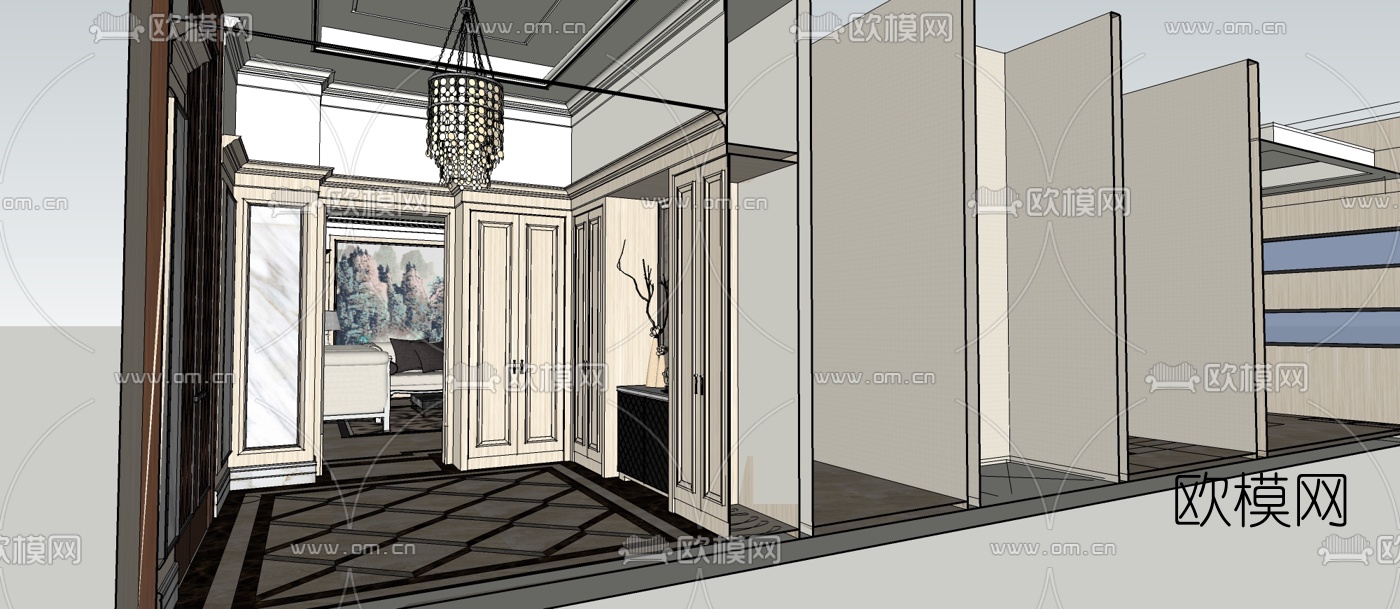 欧式轻奢客厅餐厅su模型