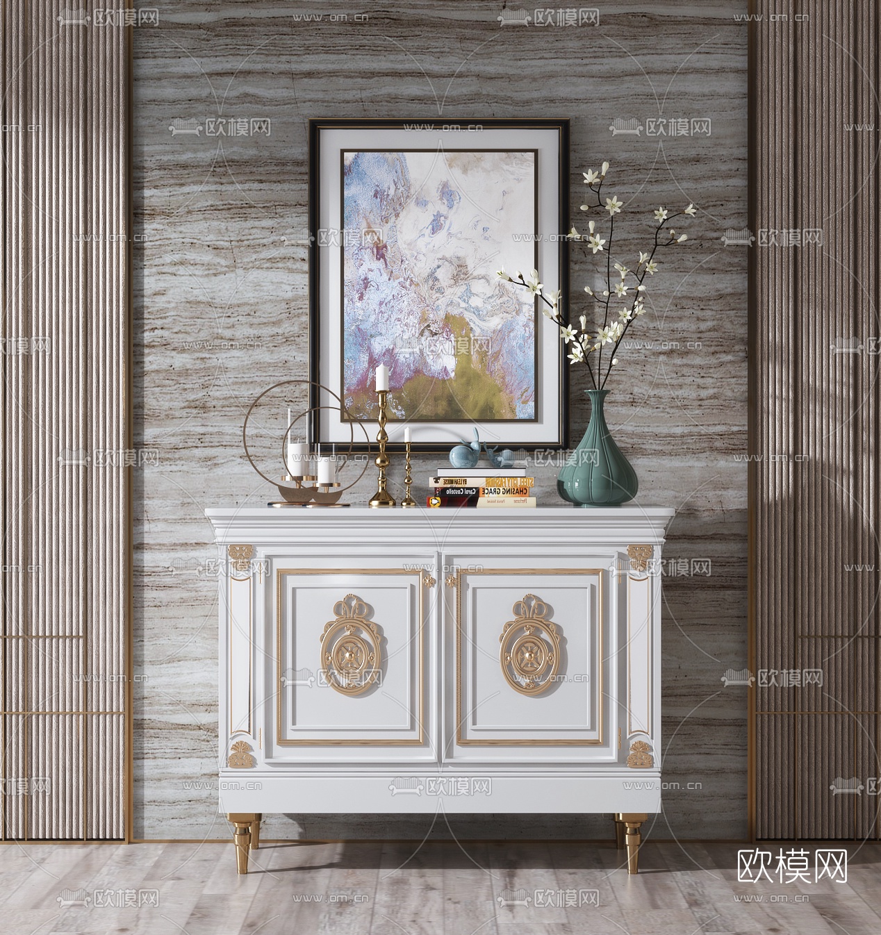 简欧实木边柜3d模型下载