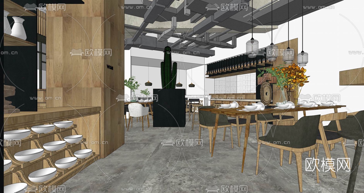 现代简约餐厅su模型下载（渲染图2）