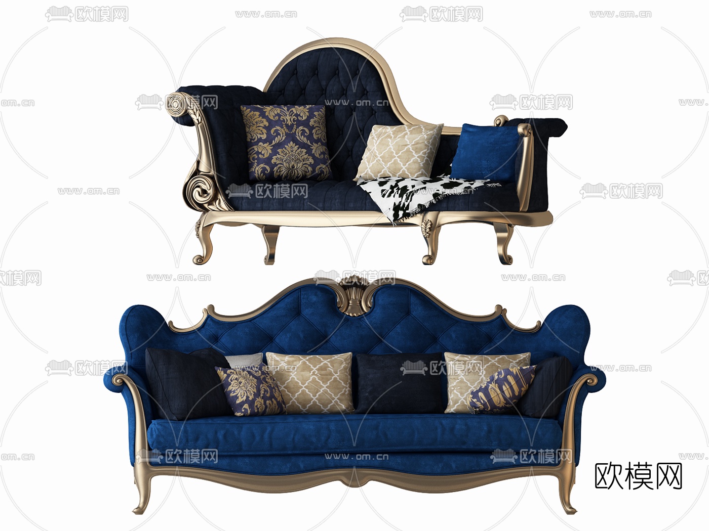 欧式布艺多人沙发贵妃椅3d模型下载
