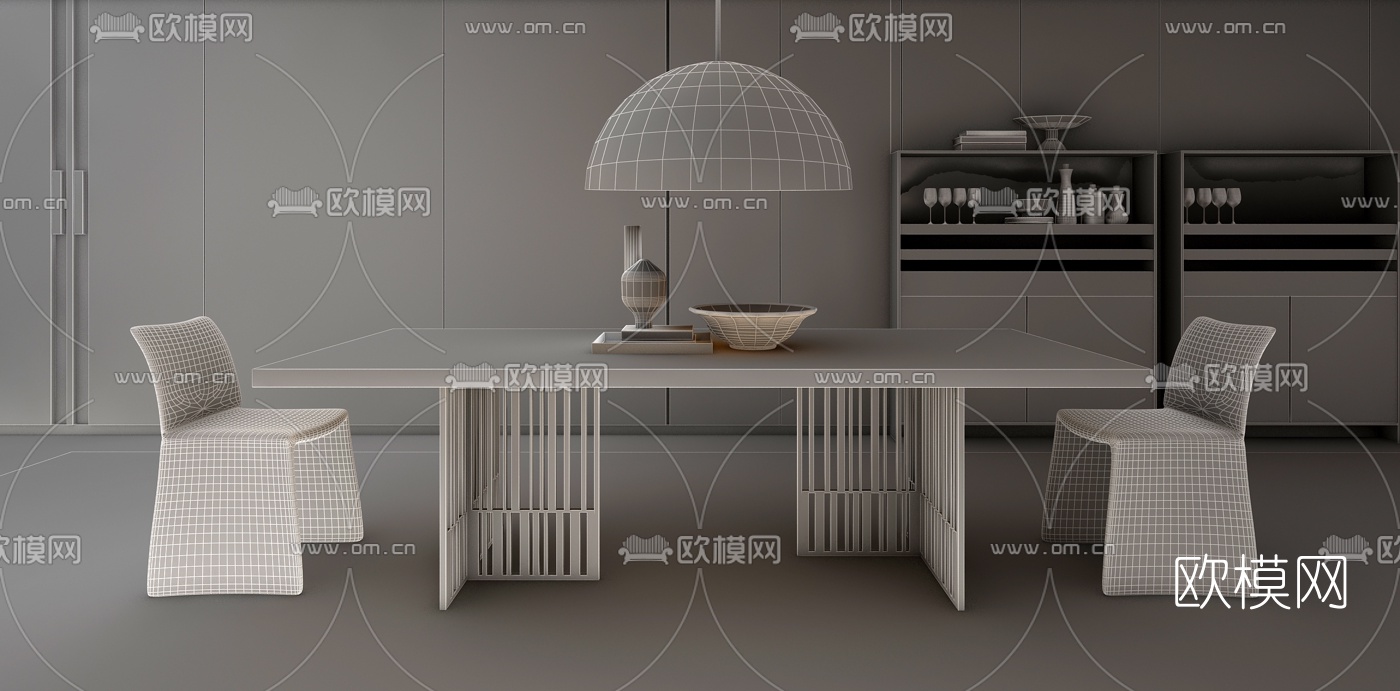 意大利Molteni&C品牌 现代餐桌椅吊灯组合3D模型
