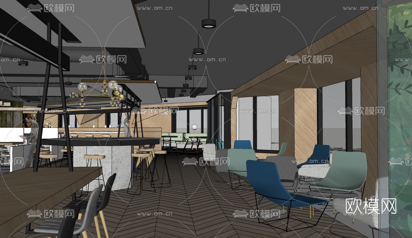 北欧茶餐厅免费su模型下载（渲染图4）