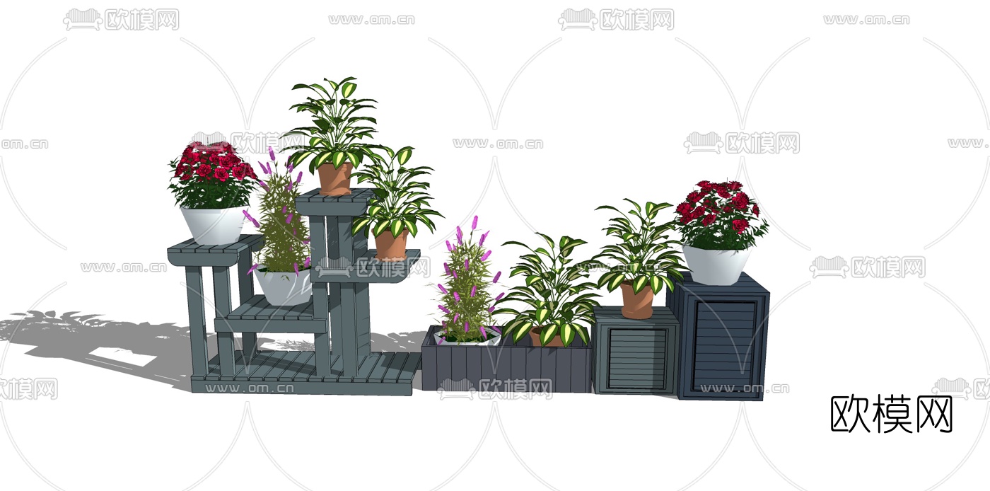 现代花箱盆栽组合su模型下载（渲染图3）