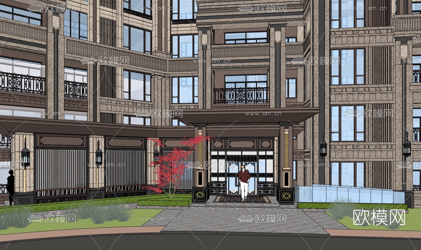 新中式酒店su模型下载（渲染图3）