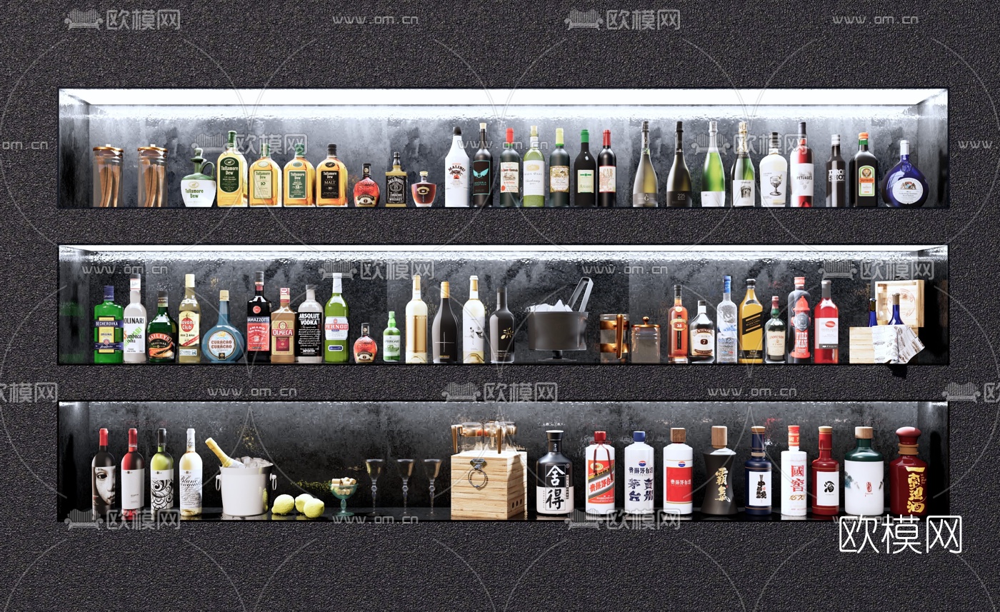 现代酒瓶白酒红酒洋酒su模型下载（渲染图1）
