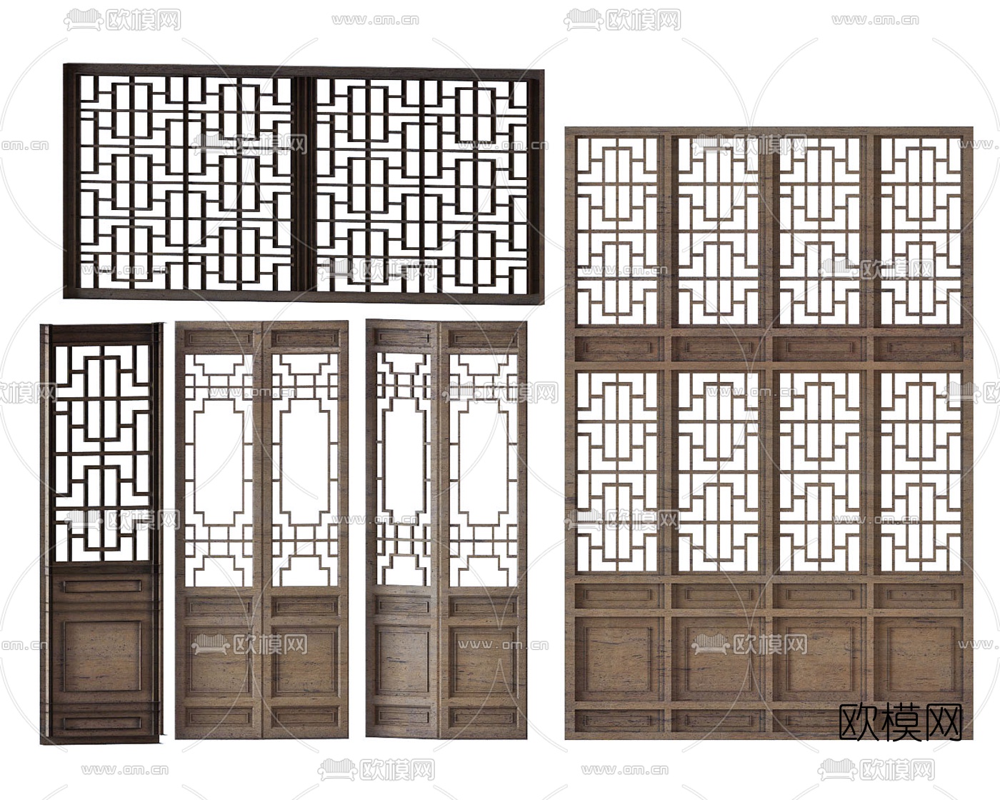 中式实木花格门窗3d模型下载