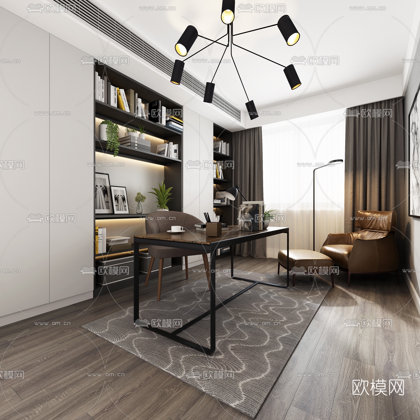 现代书房3D模型-免费3dmax模型库-欧模网