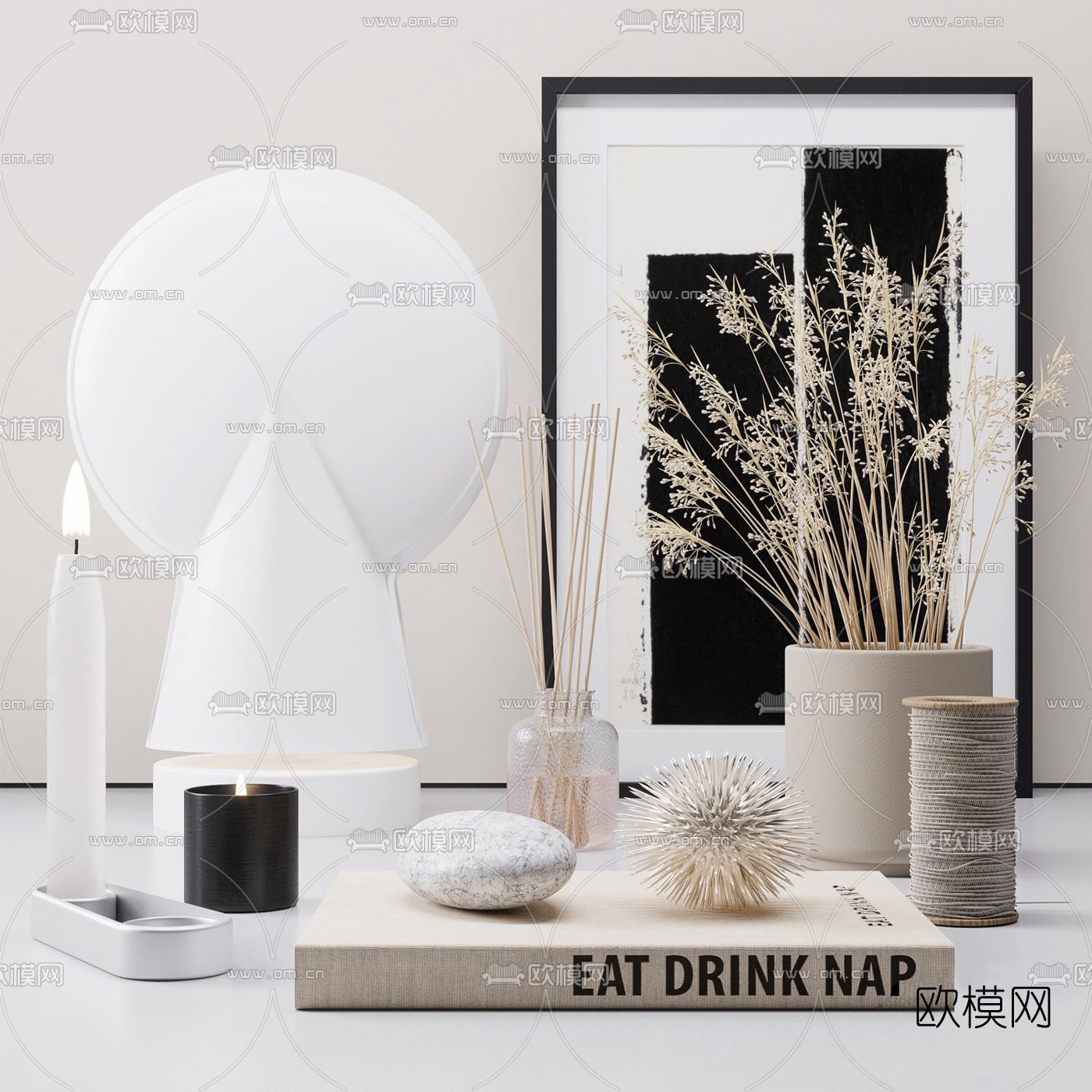 北欧蜡烛装饰画书籍饰品摆件3d模型