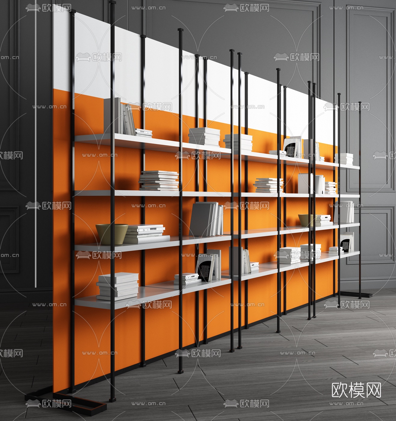 工业风铁艺装饰柜书柜3d模型下载（渲染图1）