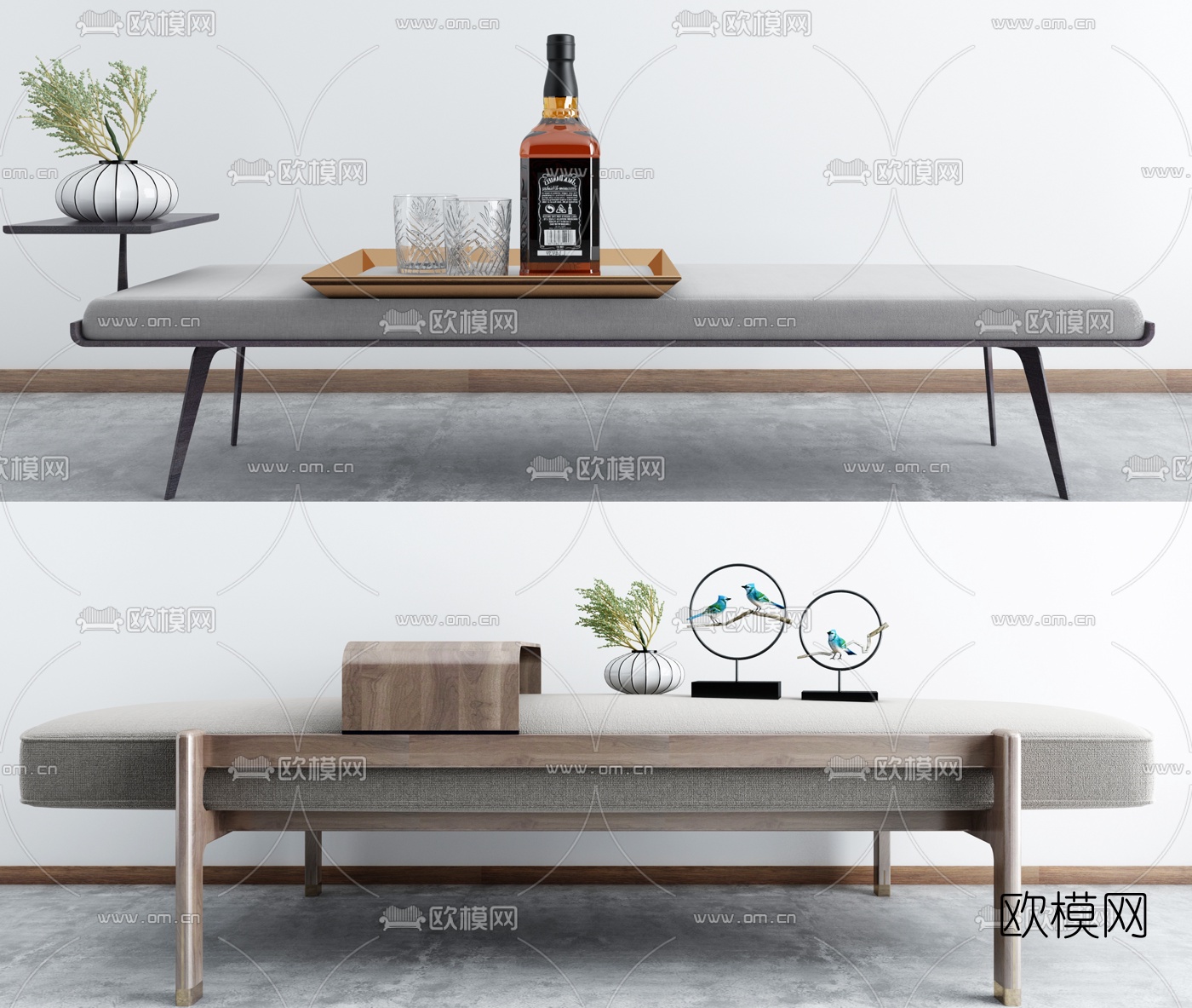 新中式实木床尾凳脚踏3d模型下载