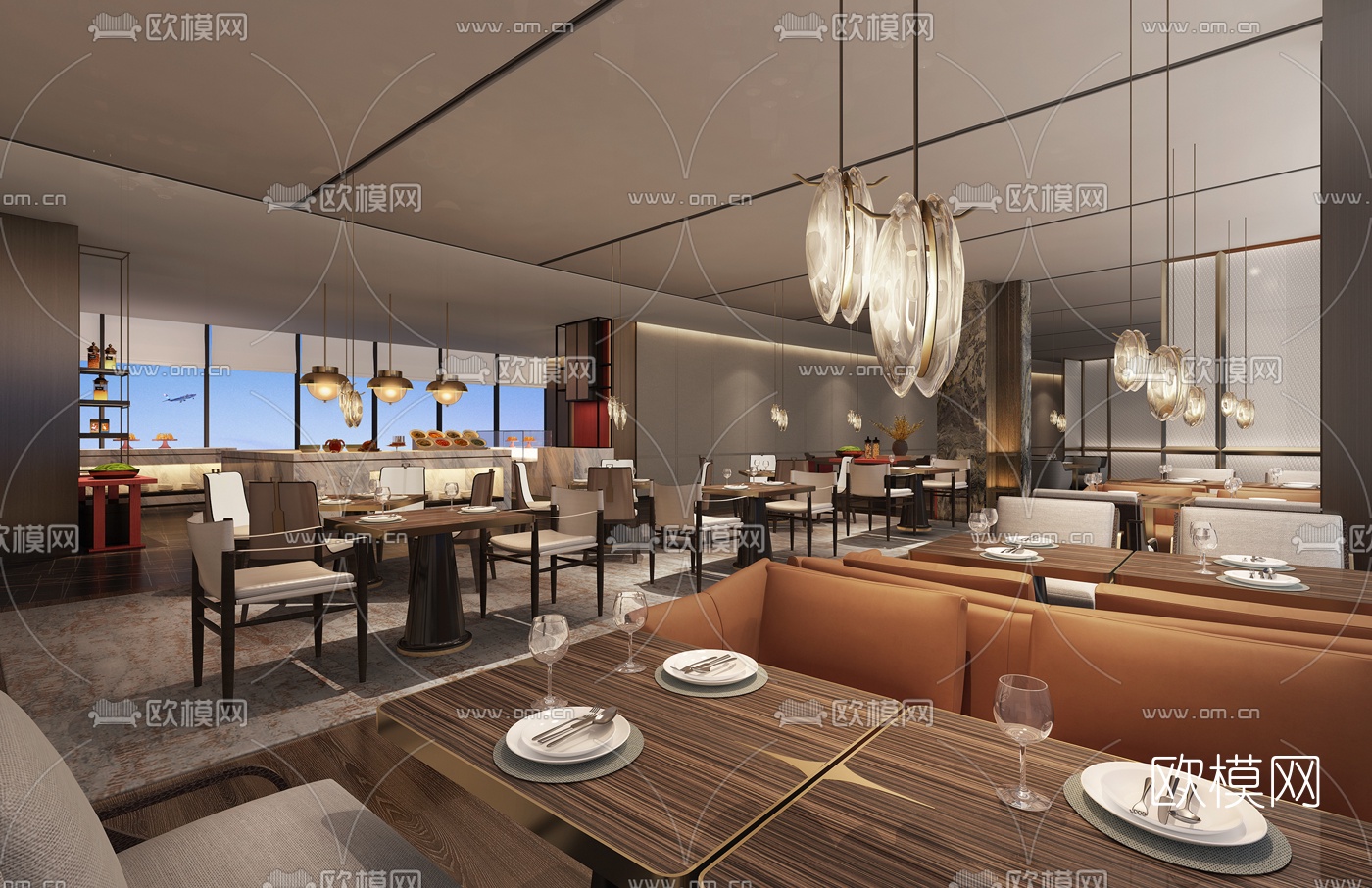 现代酒店自助餐厅3d模型