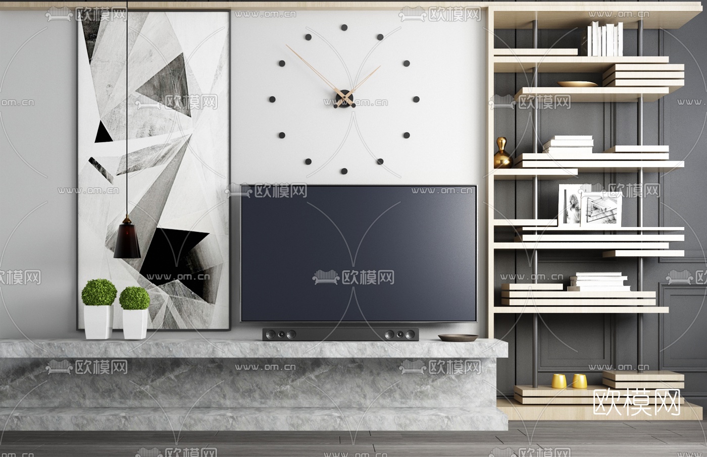 现代简约电视背景墙3d模型