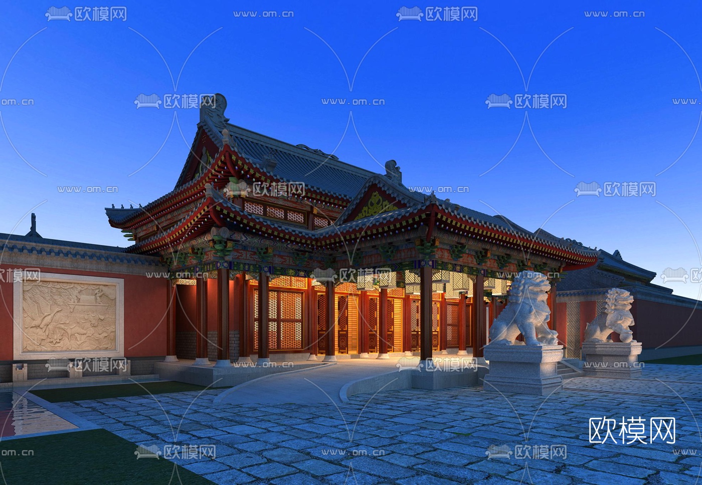 中式古建大门入口3d模型下载