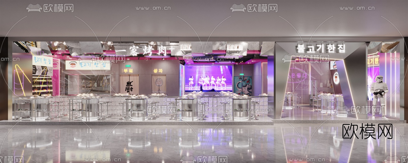 后现代韩式烤肉店3d模型