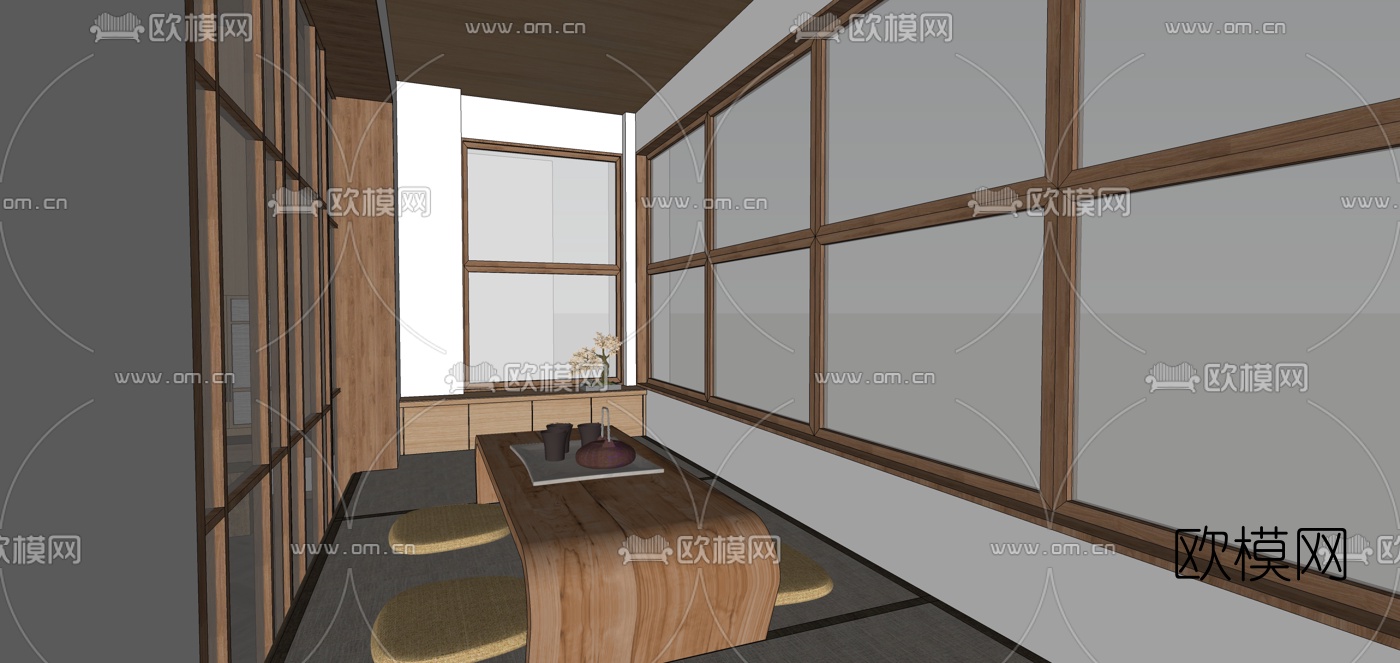 日式客餐厅su模型下载（渲染图1）
