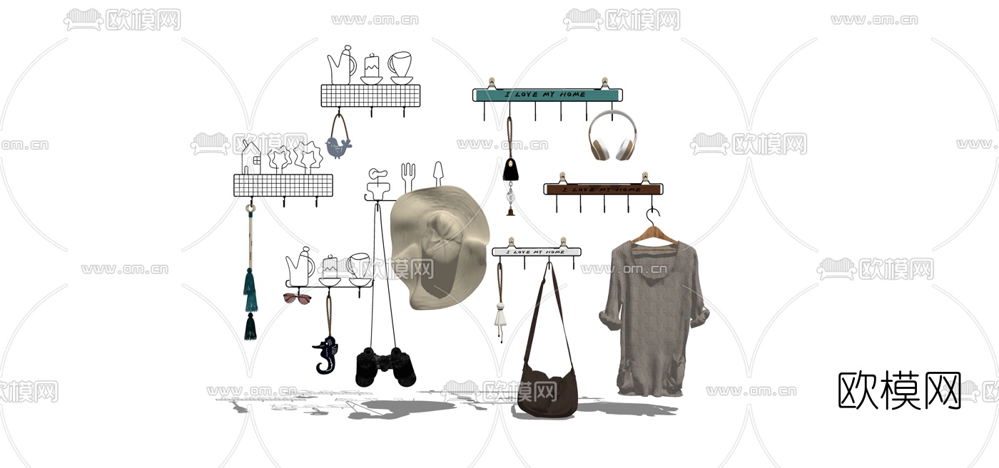 北欧ins挂衣钩组合su模型下载（渲染图1）