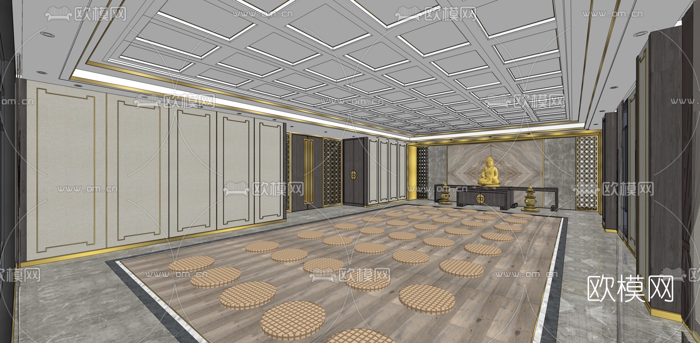 中式佛堂休息室su模型下载