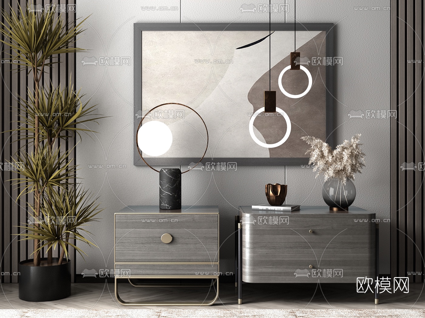 现代轻奢床头柜su模型下载（渲染图1）