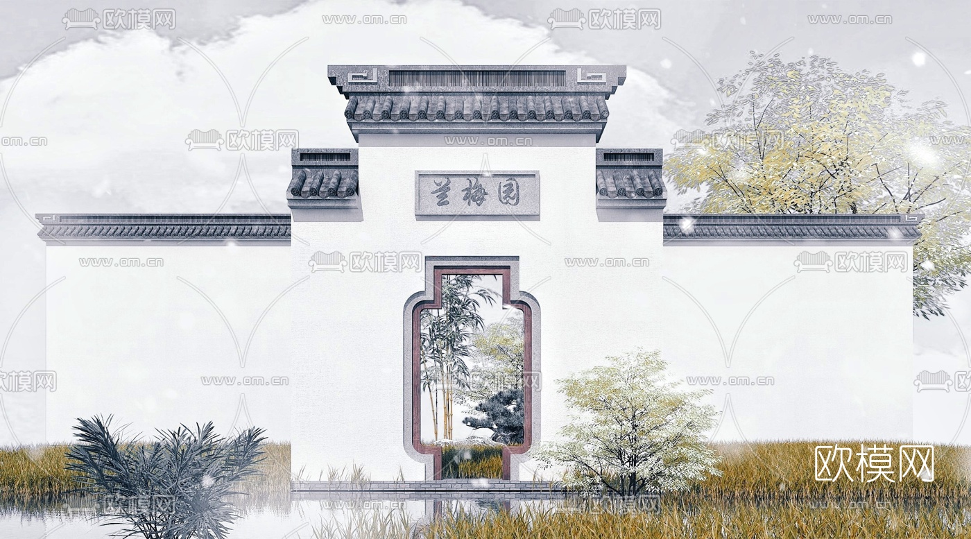 中式古建园林围墙3d模型