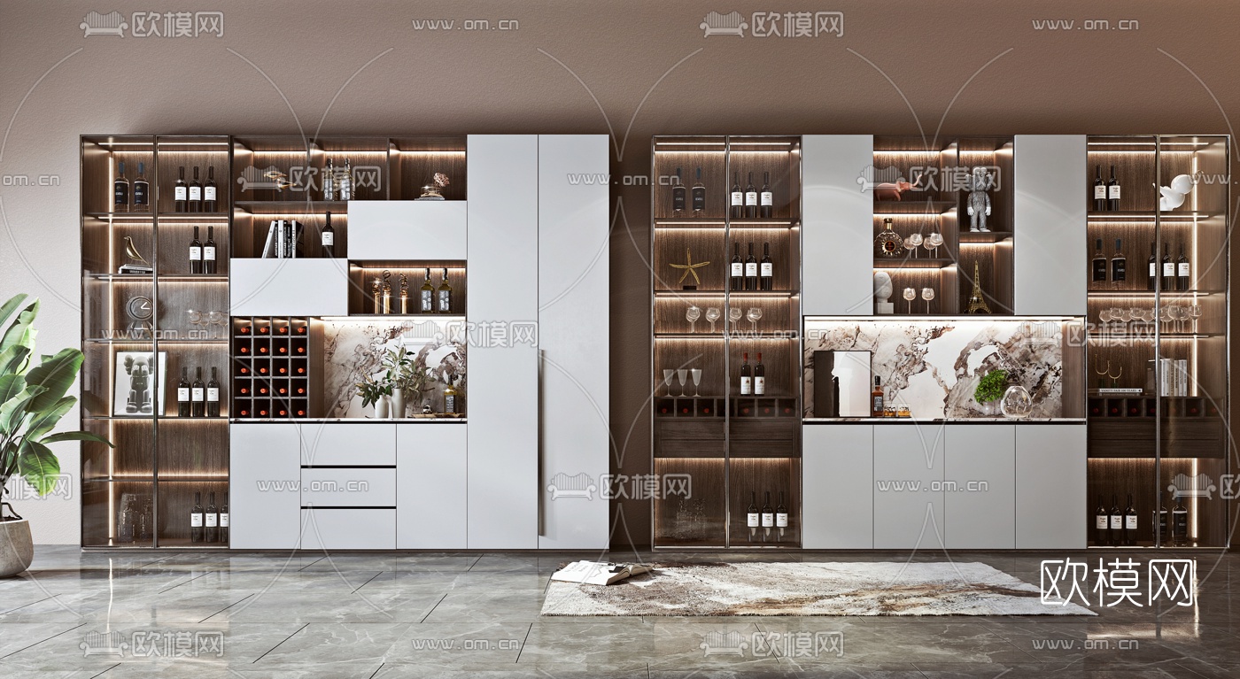 现代轻奢酒柜su模型下载（渲染图1）
