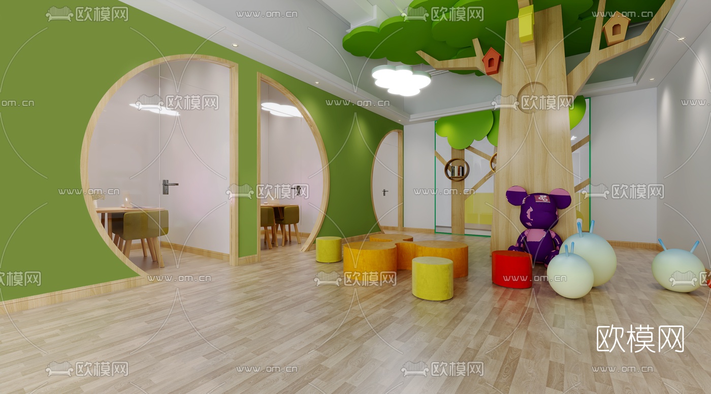 现代幼儿园活动教室免费3d模型下载（渲染图2）