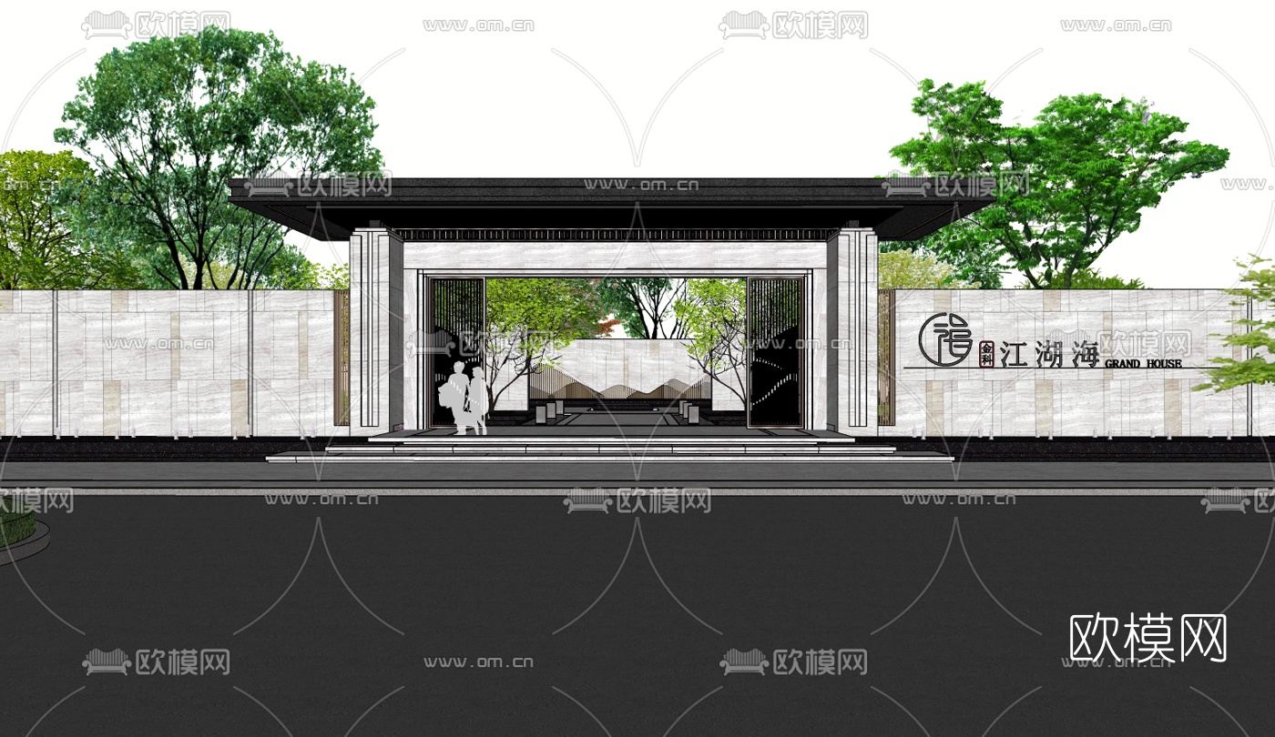 中式售楼处免费su模型下载（渲染图2）