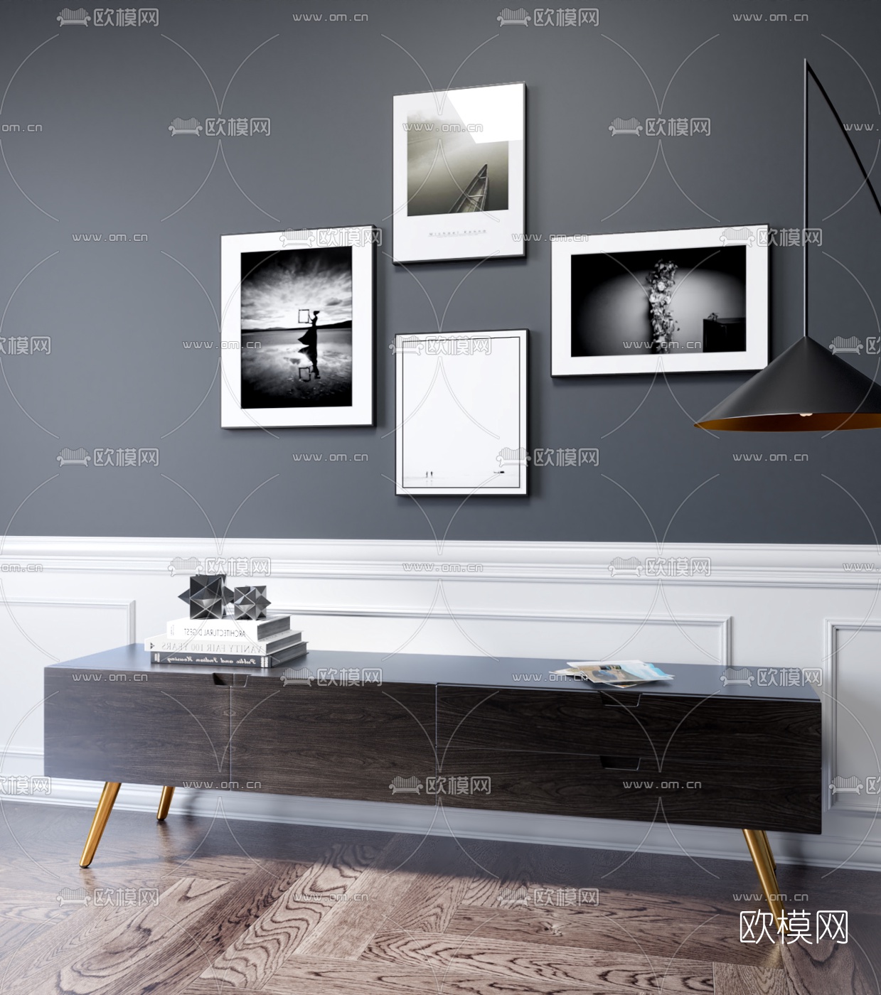 工业风电视柜3d模型下载（渲染图1）