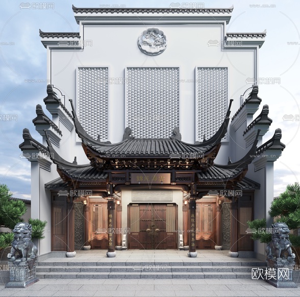 中式住宅门头3d模型下载(渲染图2)
