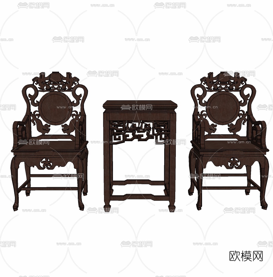 中式实木圈椅免费su模型下载