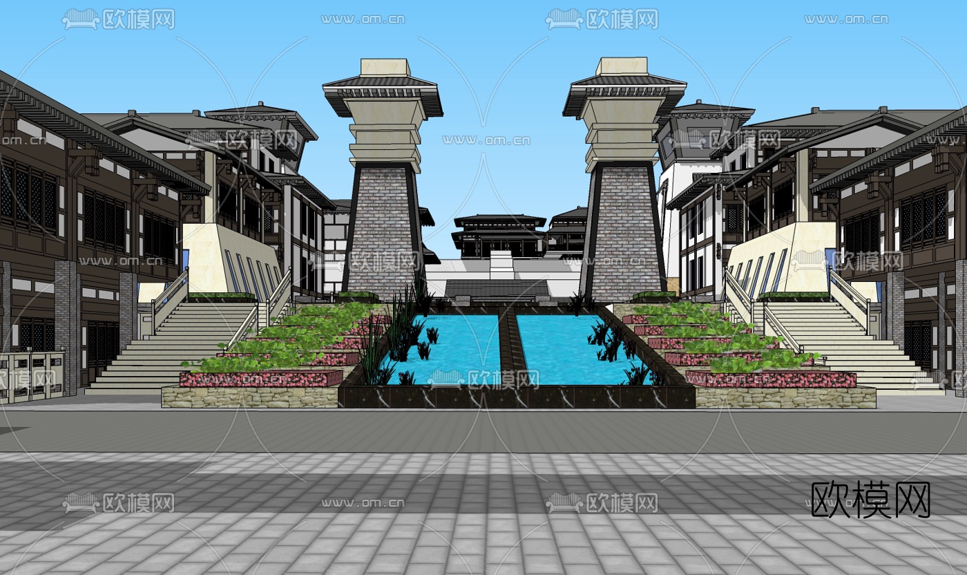 中式仿古阁楼su模型下载（渲染图3）