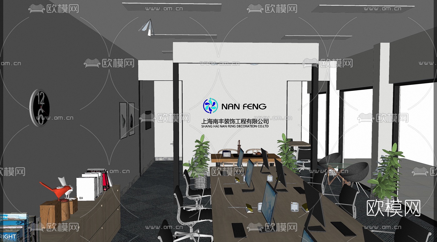 现代会议室办公区su模型下载（渲染图1）