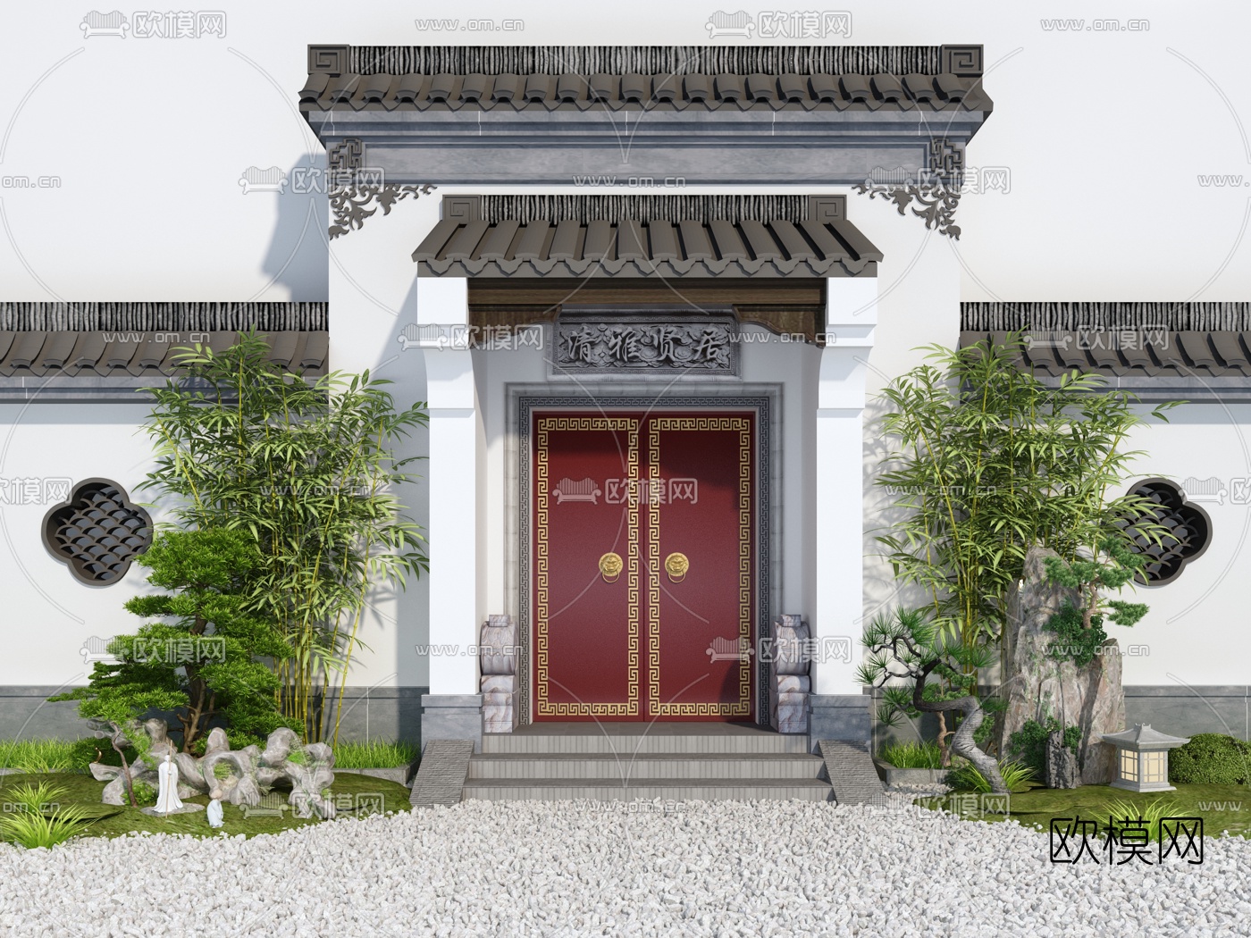 新中式徽式庭院门面3d模型