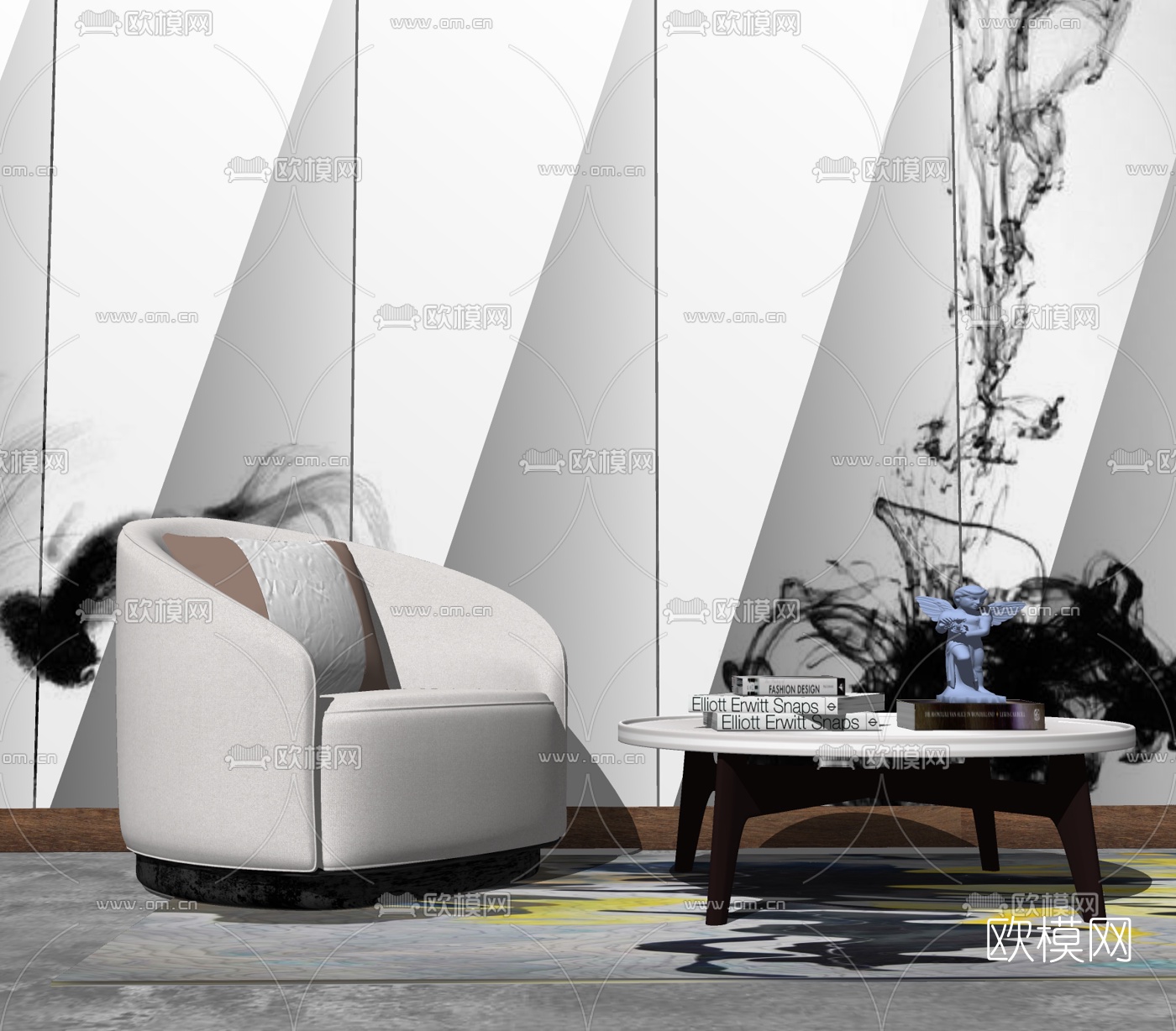 现代布艺单人沙发su模型下载