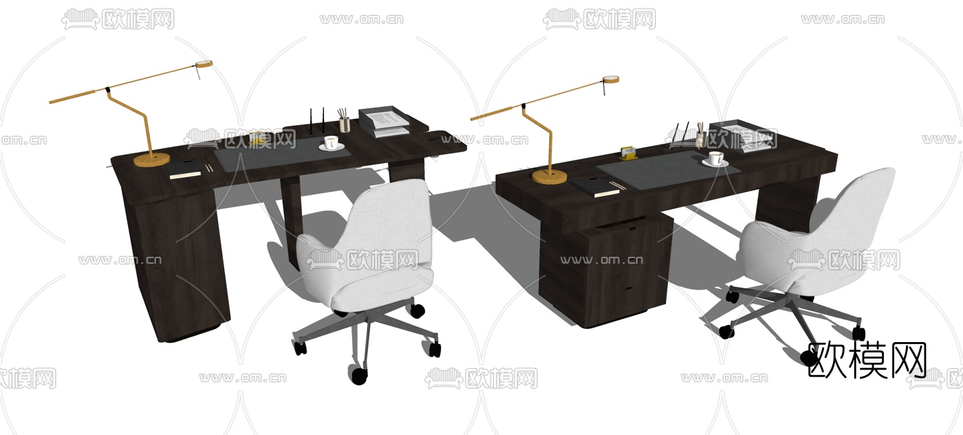 现代办公桌椅组合su模型下载（渲染图1）