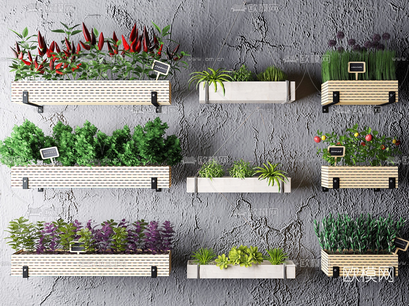 现代壁挂植物绿植墙饰3d模型