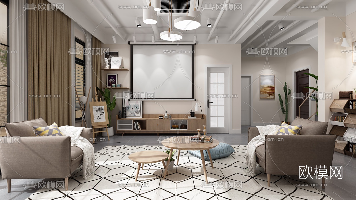 北欧客厅3d模型下载（渲染图1）