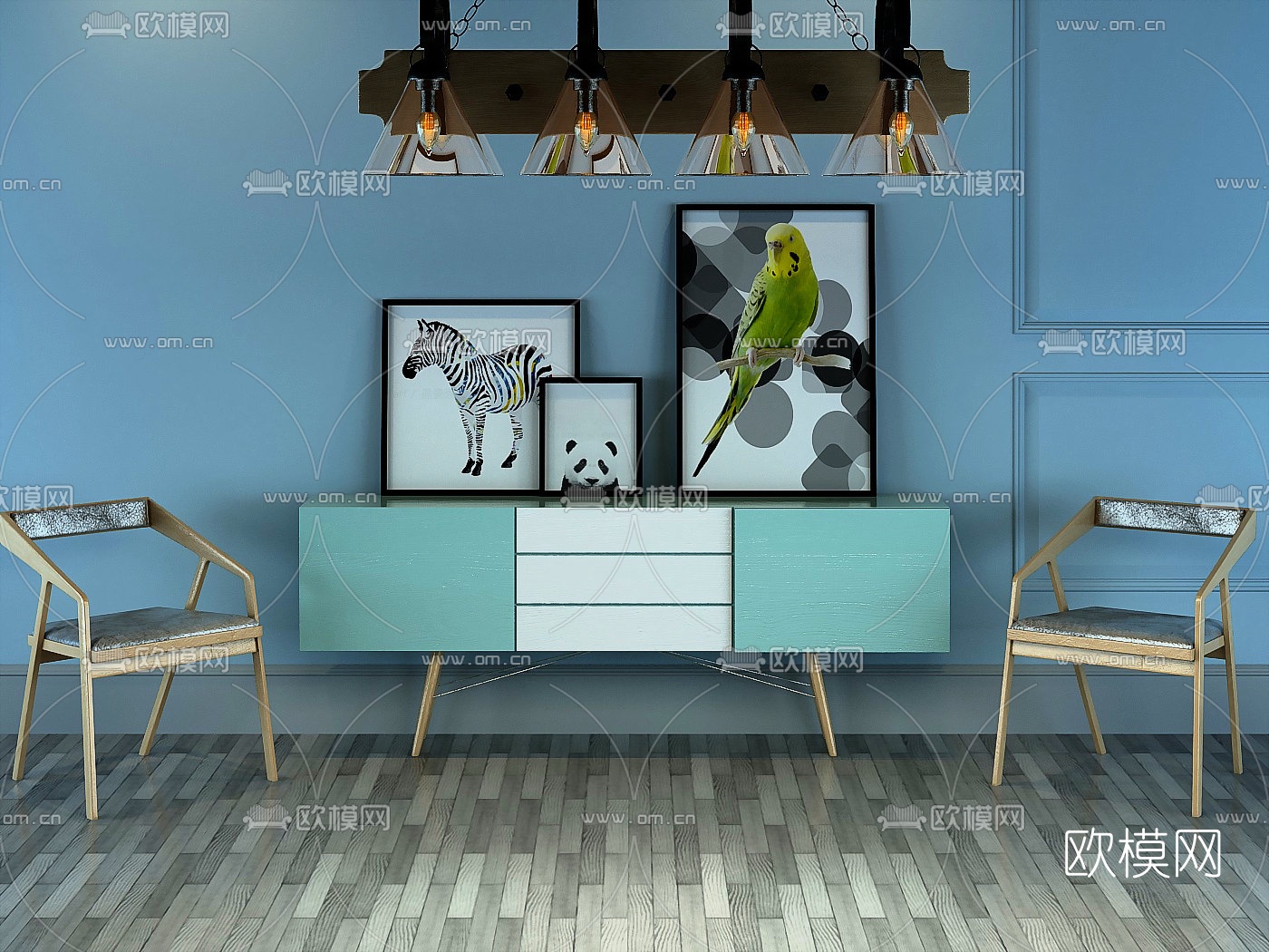 北欧端景台单椅吊灯摆件组合3D模型下载