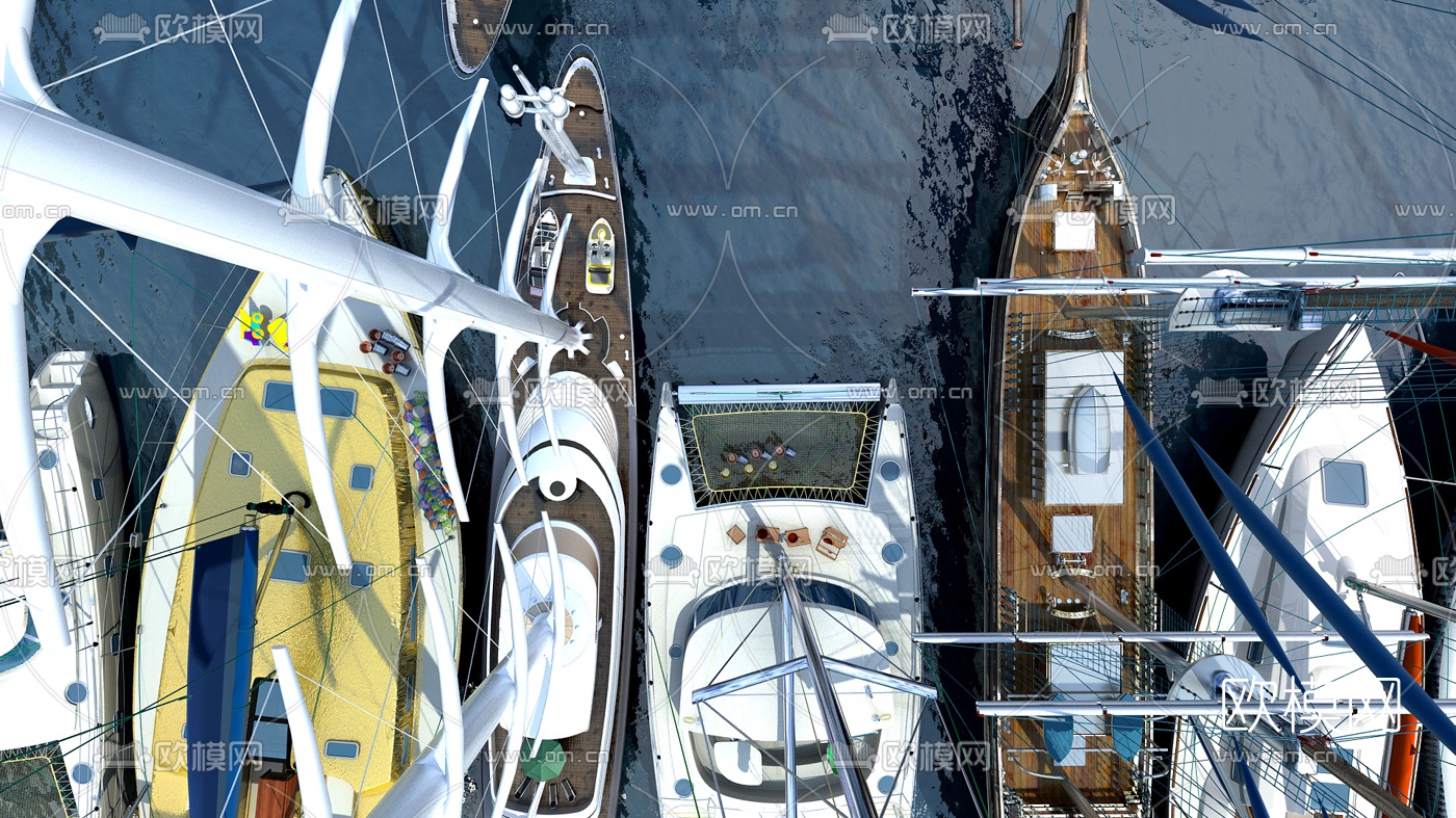 现代帆船游艇组合3d模型