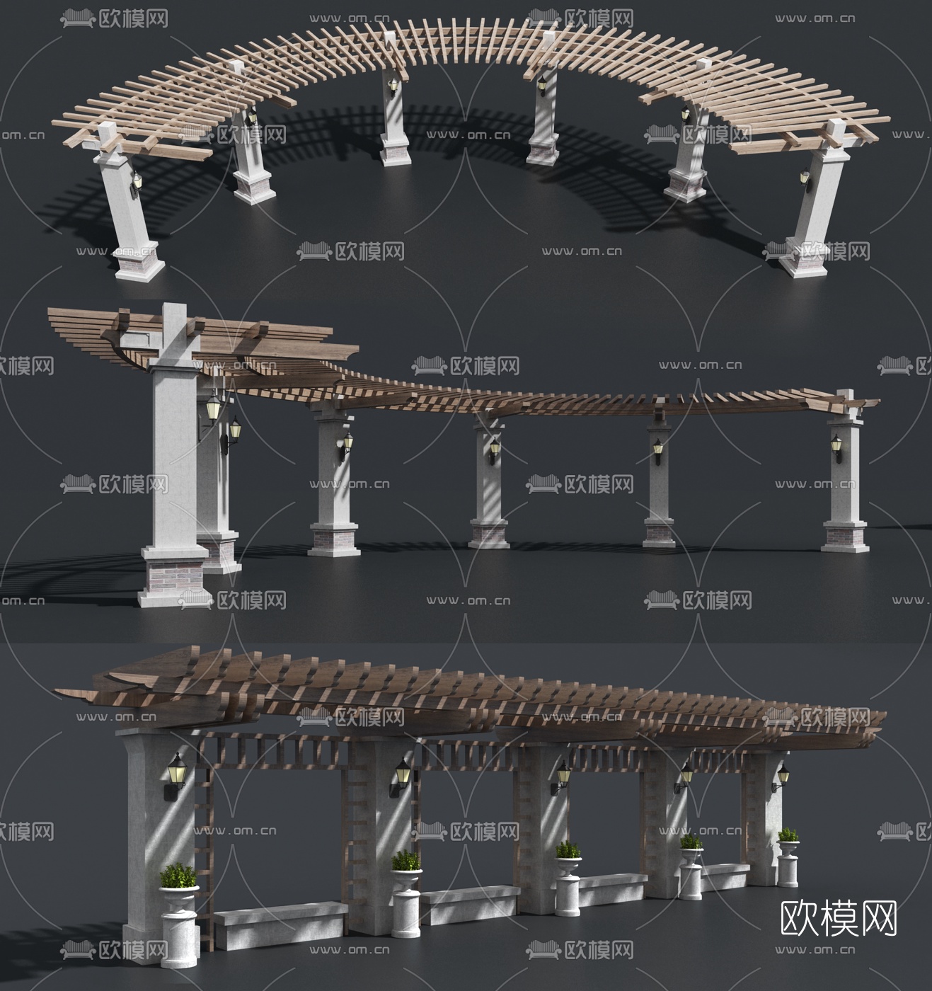 现代廊架长廊葡萄架3d模型下载