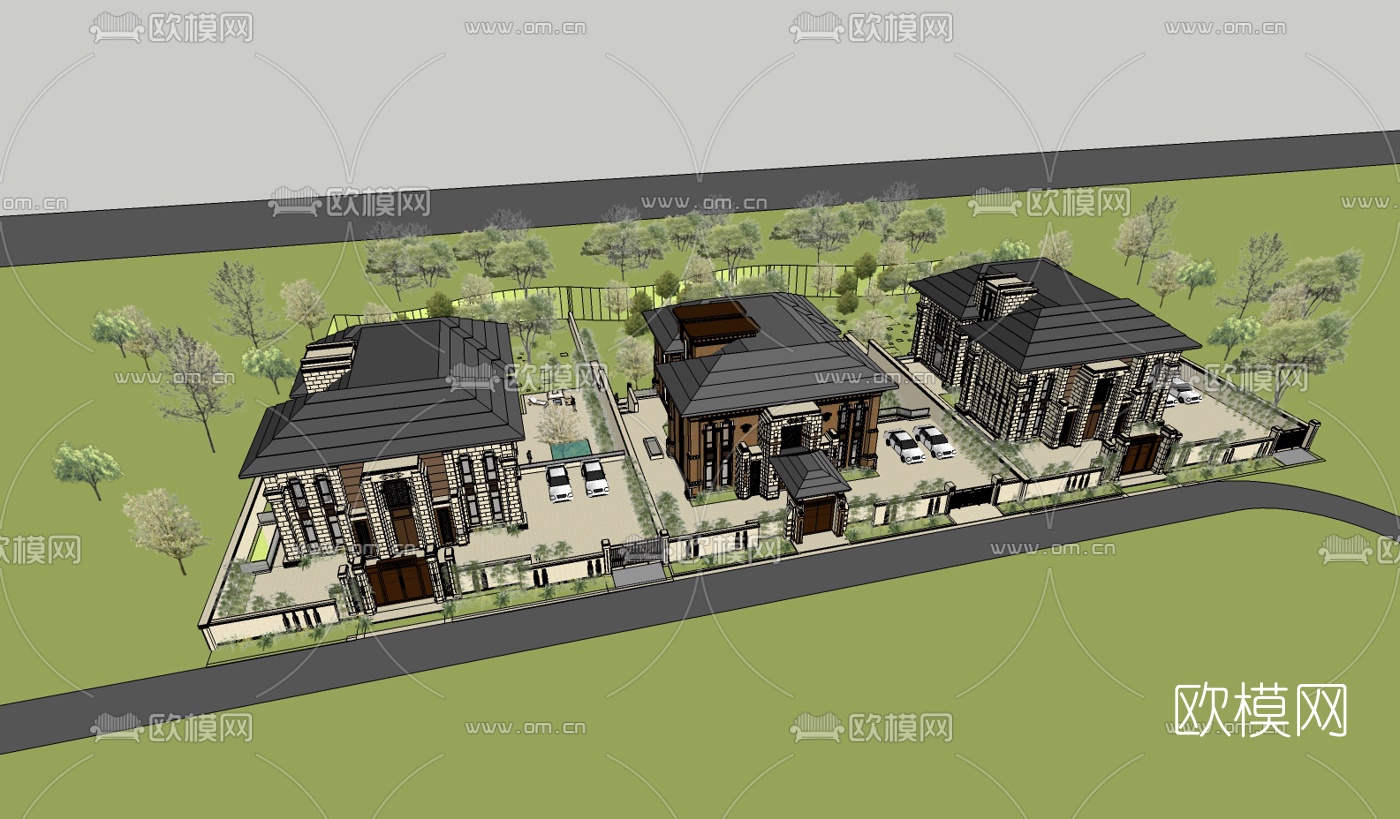 欧式独栋别墅su模型下载（渲染图2）