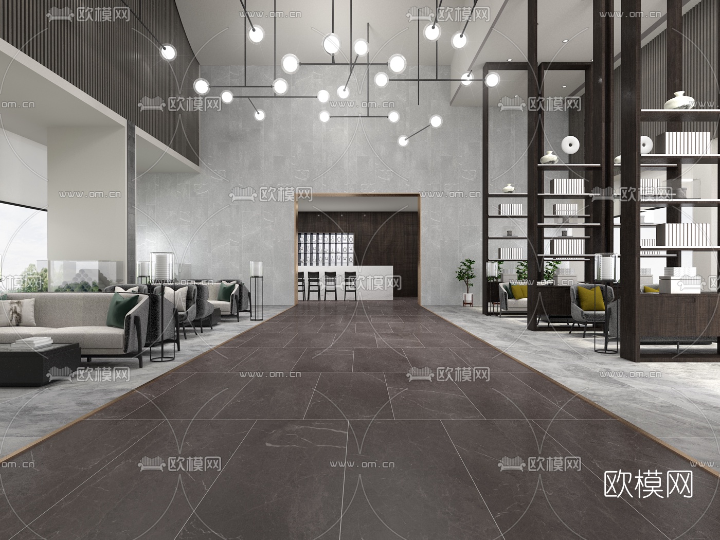 现代酒店大堂吧休息区3d模型