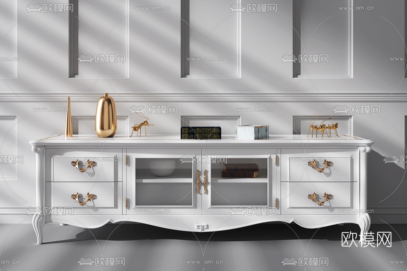 欧式实木电视柜摆件组合3D模型下载