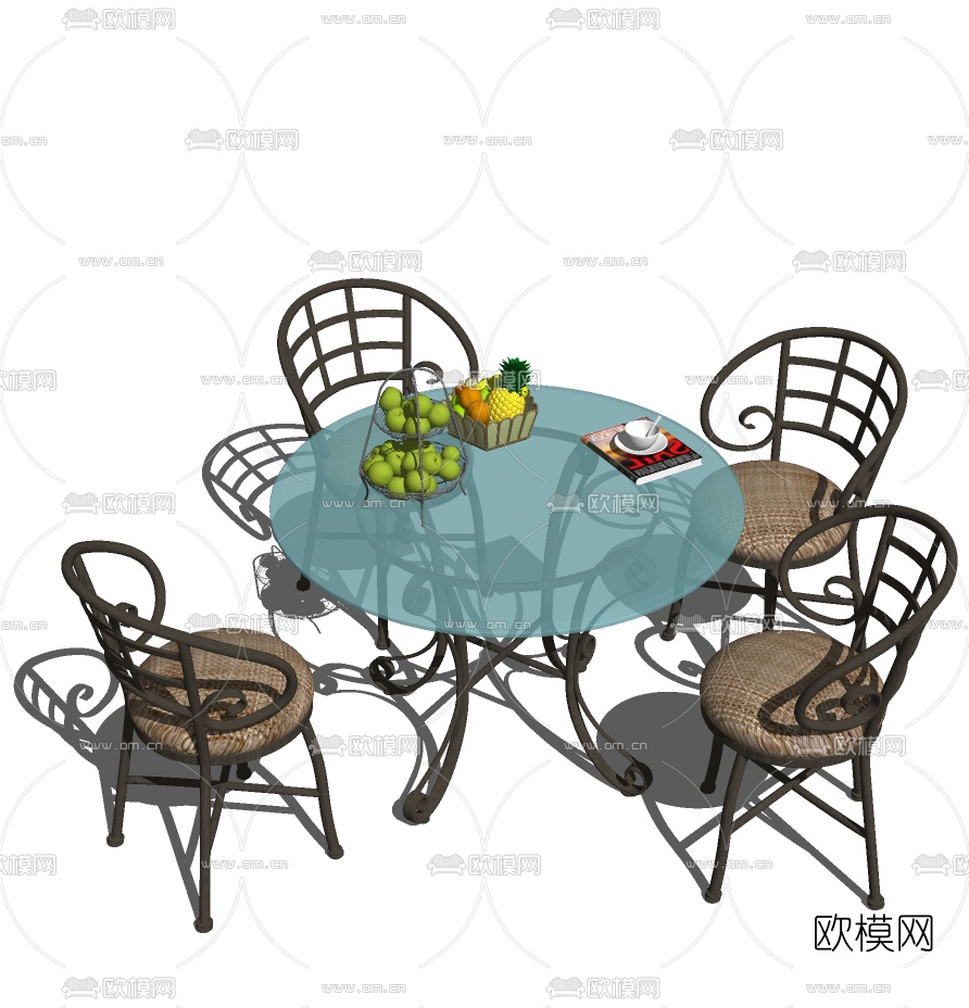 美式田园休闲桌椅组合免费su模型下载（渲染图3）