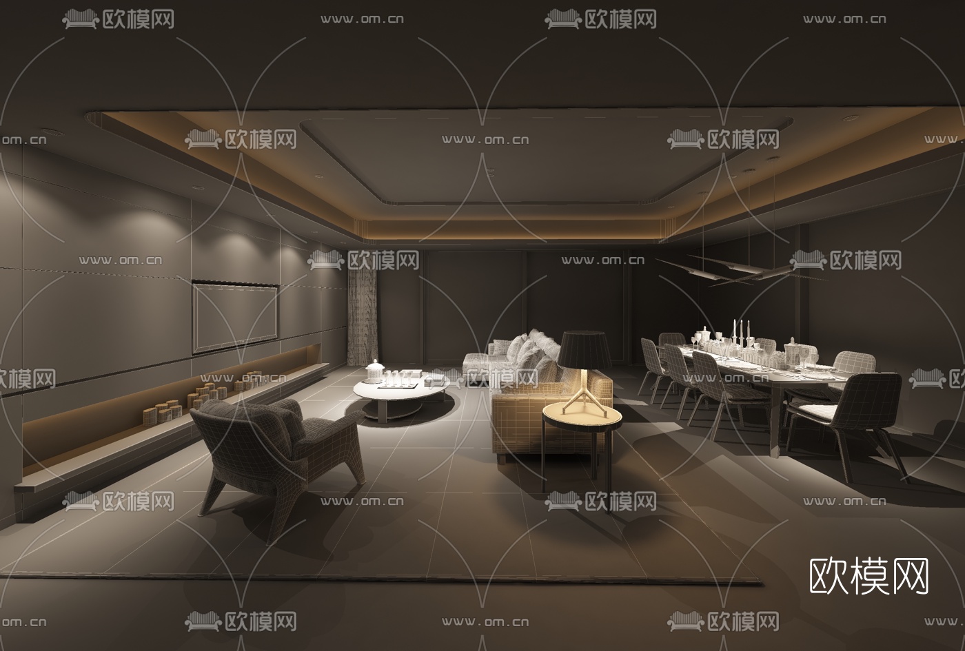 梁志天现代客厅3D模型
