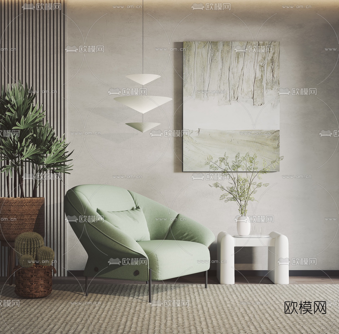 北欧布艺休闲沙发3d模型下载