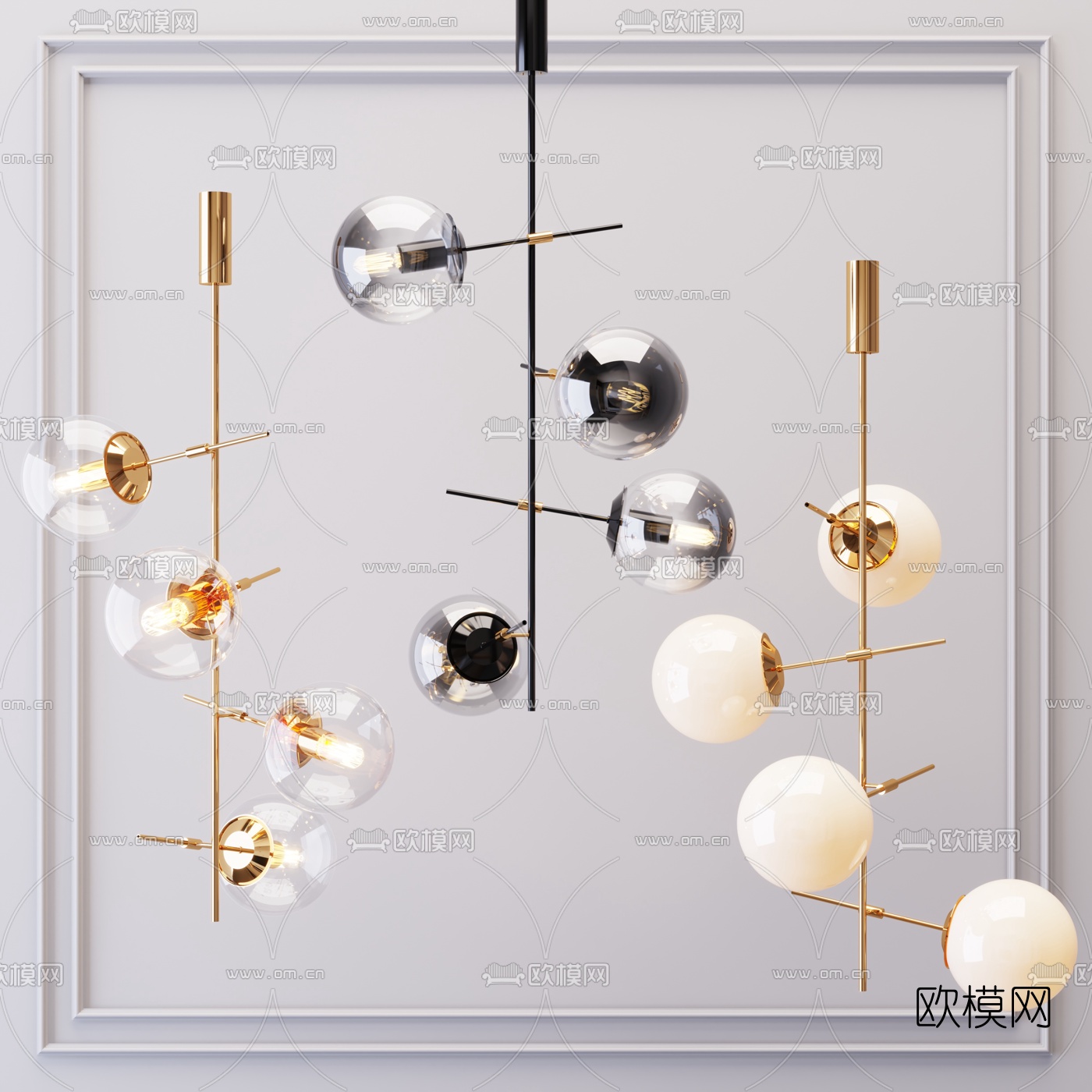 现代球形金属吊灯3d模型下载_ID10350810_3dmax免费模型-欧模网
