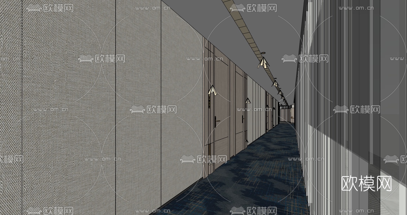 新中式酒店过道su模型下载（渲染图4）