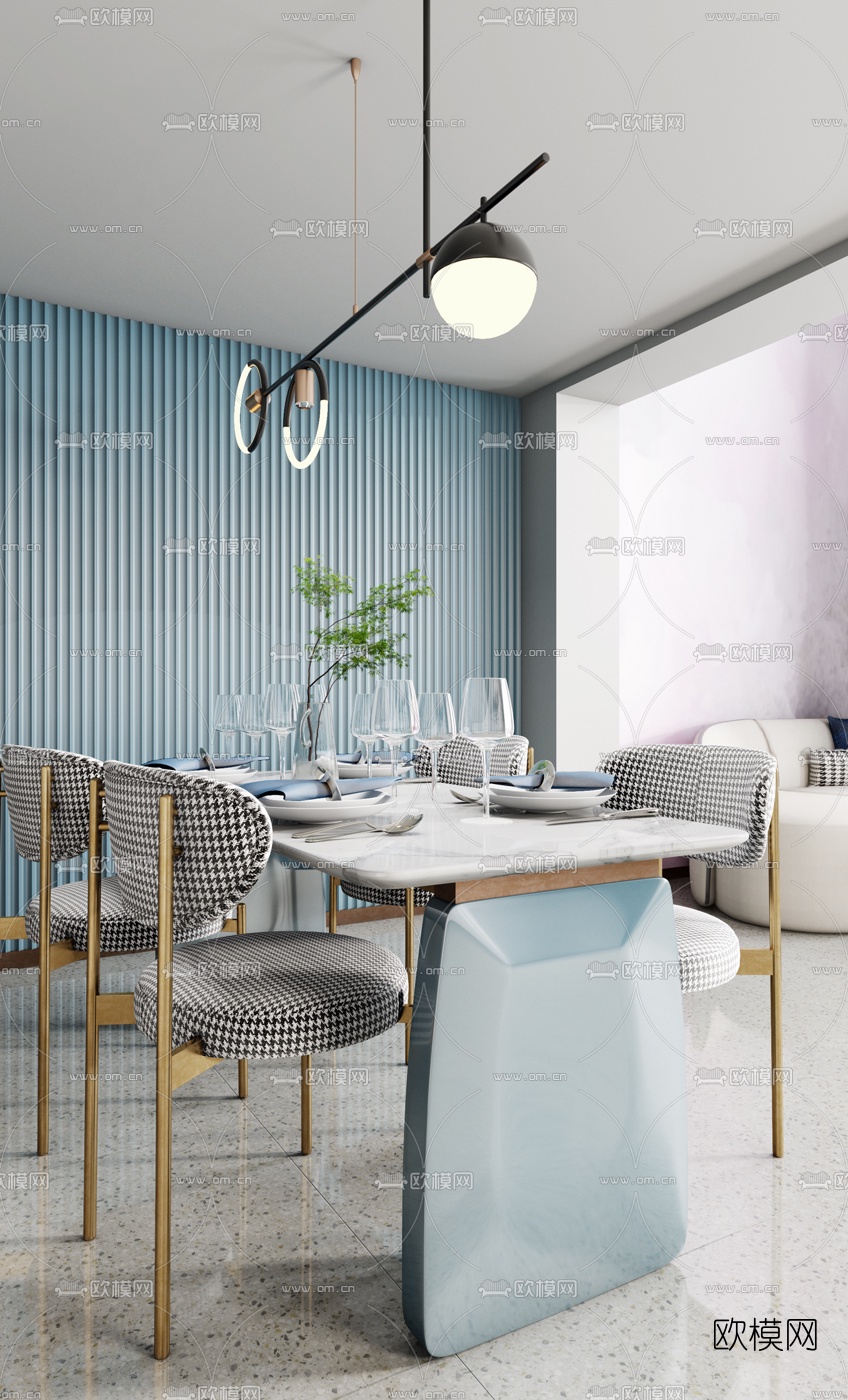 北欧复式公寓客厅餐厅3d模型下载（渲染图2）
