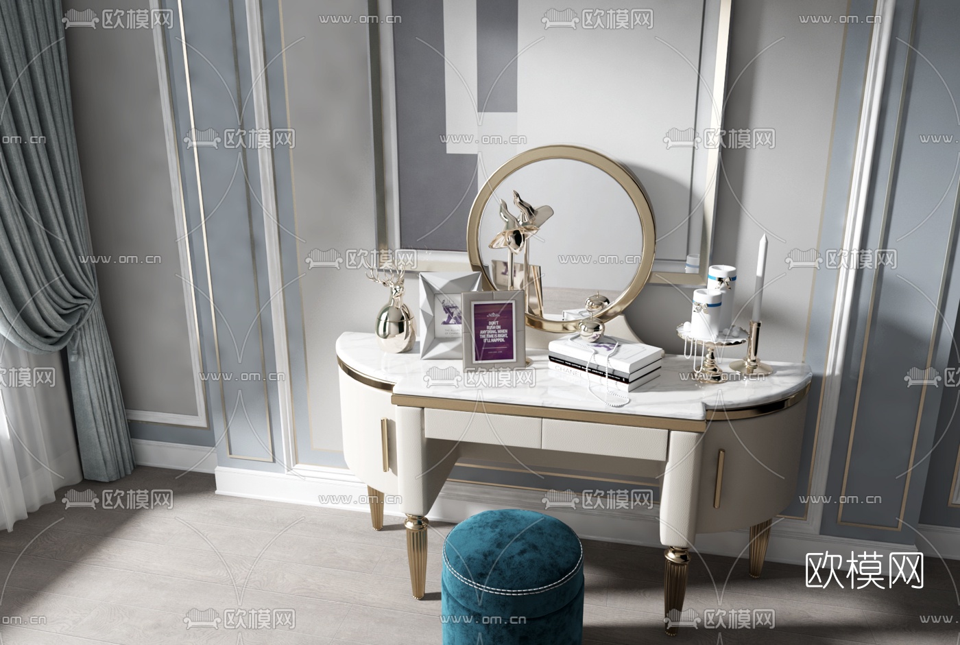 后现代轻奢梳妆台3d模型下载（渲染图2）